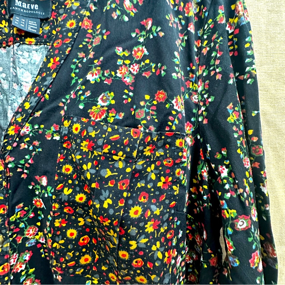 Anthropologie Black Floral Long-Sleeve Tiered Dress - Picture 4 of 16